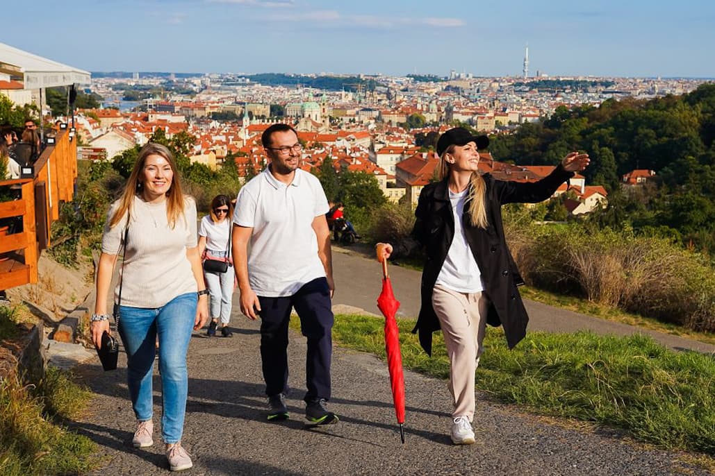Licensed Prague tour guide Uliana Formina with guests on a private tour