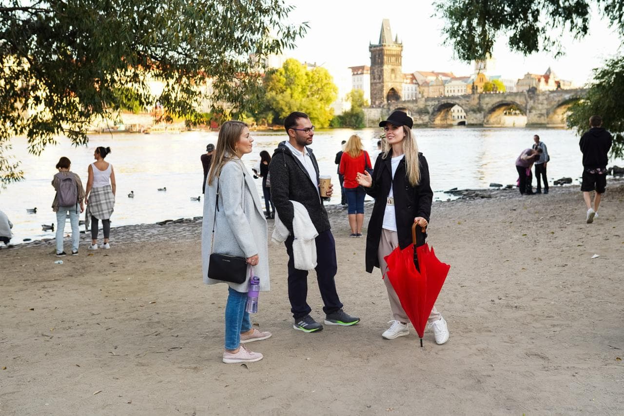 Tourists at Vltava riverbank